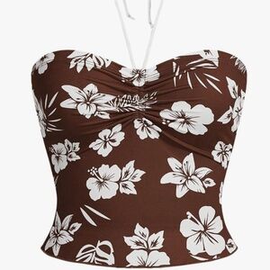 Brown +  White Hawaiian Flower Halter